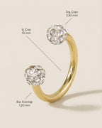 Altın renkli 316L cerrahi çelik 10 mm zirkon taşlı yarım halka piercing tasarımın ölçüleri.
