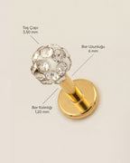 Altın renkli 316L cerrahi çelik 6 mm toplu flatback tragus piercing tasarımın ölçüleri.