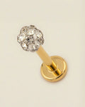 Altın renkli 316L cerrahi çelik 8 mm toplu flatback tragus piercing tasarımı.