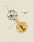 Altın renkli 316L cerrahi çelik 8 mm toplu flatback tragus piercing tasarımın ölçüleri.