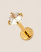 Altın renkli 316L cerrahi çelik 8 mm zirkon taşlı flatback tragus piercing tasarımı.