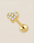 Altın renkli 316L cerrahi çelik pave zirkon taşlı kalp tragus piercing tasarımı.