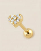 Altın renkli 316L cerrahi çelik pave zirkon taşlı kalp tragus piercing tasarımı.