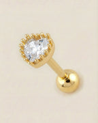 Altın renkli 316L cerrahi çelik taç detaylı kalp tragus piercing tasarımı.