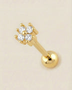 Altın renkli 316L cerrahi çelik zirkon dört taşlı yonca tragus piercing tasarımı.