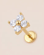 Altın renkli 316L cerrahi çelik 4 taşlı flatback piercing tasarımı.