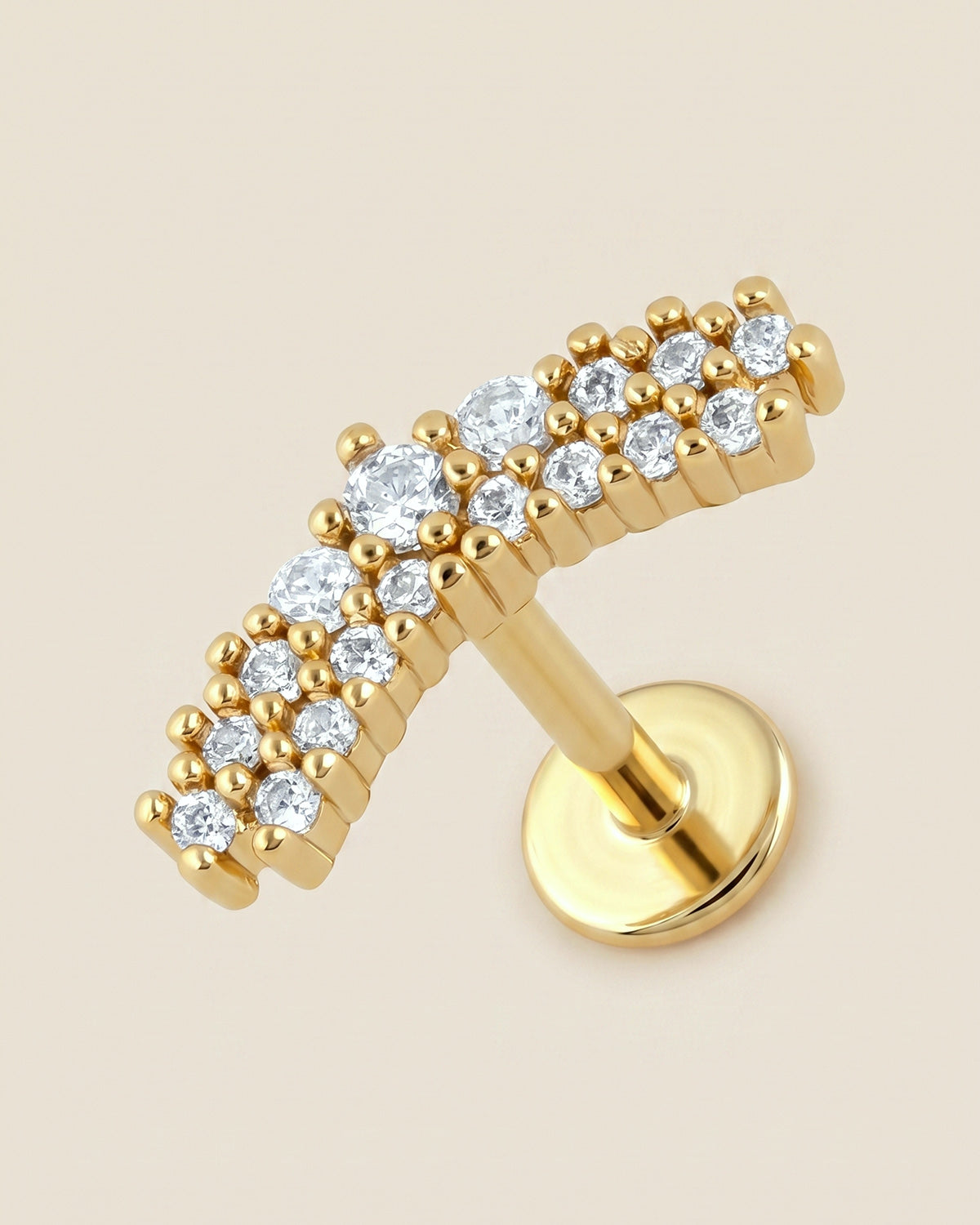 Altın renkli 316L cerrahi çelik görkemli kavisli flatback piercing tasarımı.