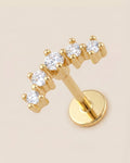 Altın renkli 316L cerrahi çelik kavisli 5 taşlı flatback piercing tasarımı.