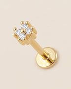 Altın renkli 316L cerrahi çelik minik zirkon taşlı flatback piercing tasarımı.