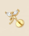 Altın renkli 316L cerrahi çelik zirkon taşlı yusufçuk flatback piercing tasarımı.
