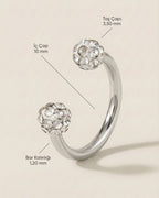 Gümüş renkli 316L cerrahi çelik 10 mm zirkon taşlı yarım halka piercing tasarımın ölçüleri.