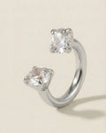 Gümüş renkli 316L cerrahi çelik 6 mm çift tektaş yarım halka piercing tasarımı.