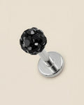 Gümüş renkli siyah taşlı 316L cerrahi çelik 6 mm toplu flatback tragus piercing tasarımı.