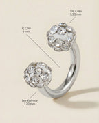 Gümüş renkli 316L cerrahi çelik 6 mm zirkon taşlı yarım halka piercing tasarımın ölçüleri.