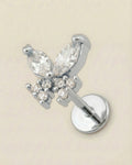 Gümüş renkli 316L cerrahi çelik markiz kanatlı kelebek formlu flatback piercing.