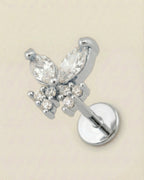 Gümüş renkli 316L cerrahi çelik markiz kanatlı kelebek formlu flatback piercing.