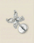 Gümüş renkli 316L cerrahi çelik markiz kesim zirkon taşlı çiçek flatback piercing.