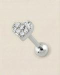 Gümüş renkli 316L cerrahi çelik pave zirkon taşlı kalp tragus piercing tasarımı.