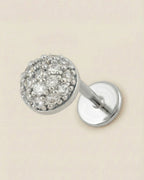 Gümüş renkli 316L cerrahi çelik pave zirkon taşlı yarım küre flatback piercing.