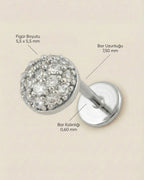 Gümüş renkli 316L cerrahi çelik pave zirkon taşlı yarım küre flatback piercingin ölçüleri.