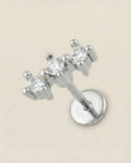 Gümüş renkli 316L cerrahi çelik üçlü sıra zirkon taşlı minimal flatback piercing.