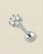 Gümüş renkli 316L cerrahi çelik zirkon dört taşlı yonca tragus piercing tasarımı.