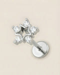 Gümüş renkli 316L cerrahi çelik zirkon taşlı beş köşeli yıldız flatback piercing.