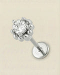Gümüş renkli 316L cerrahi çelik zirkon taşlı minik halo flatback piercing tasarımı.