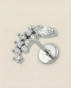 Gümüş renkli 316L cerrahi çelik zirkon taşlı kavisli flatback piercing tasarımı.