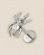 Gümüş renkli 316L cerrahi çelik zirkon taşlı örümcek figür flatback piercing.