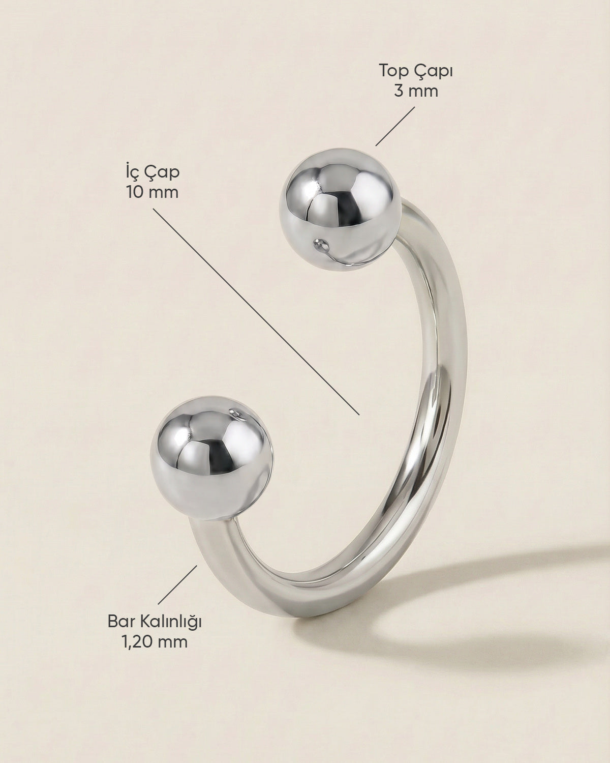 Gümüş Renkli 316L Cerrahi Çelik 10 mm Yarım Halka Piercing