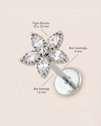 Gümüş Renkli Cerrahi Çelik Çiçek Figürlü Flatback Piercing