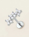 Gümüş renkli 316L cerrahi çelik kavisli 3 çiçek figürlü flatback piercing tasarımı.