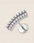Gümüş renkli 316L cerrahi çelik kavisli büyük taş figürlü flatback piercing tasarımı.