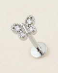 Gümüş renkli 316L cerrahi çelik kelebek figürlü flatback piercing tasarımı.