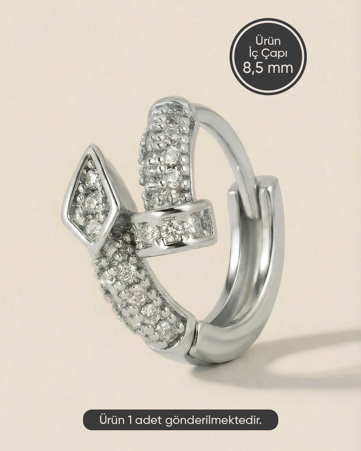 Gümüş renkli 316L cerrahi çelik sarmal çivi model halka piercing tasarımı.